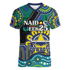 Custom NAIDOC Week 2025 Cowboys Women V-Neck T-Shirt Indigenous Art