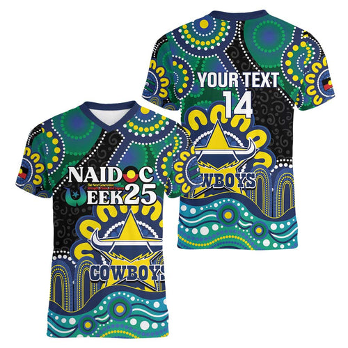Custom NAIDOC Week 2025 Cowboys Women V-Neck T-Shirt Indigenous Art