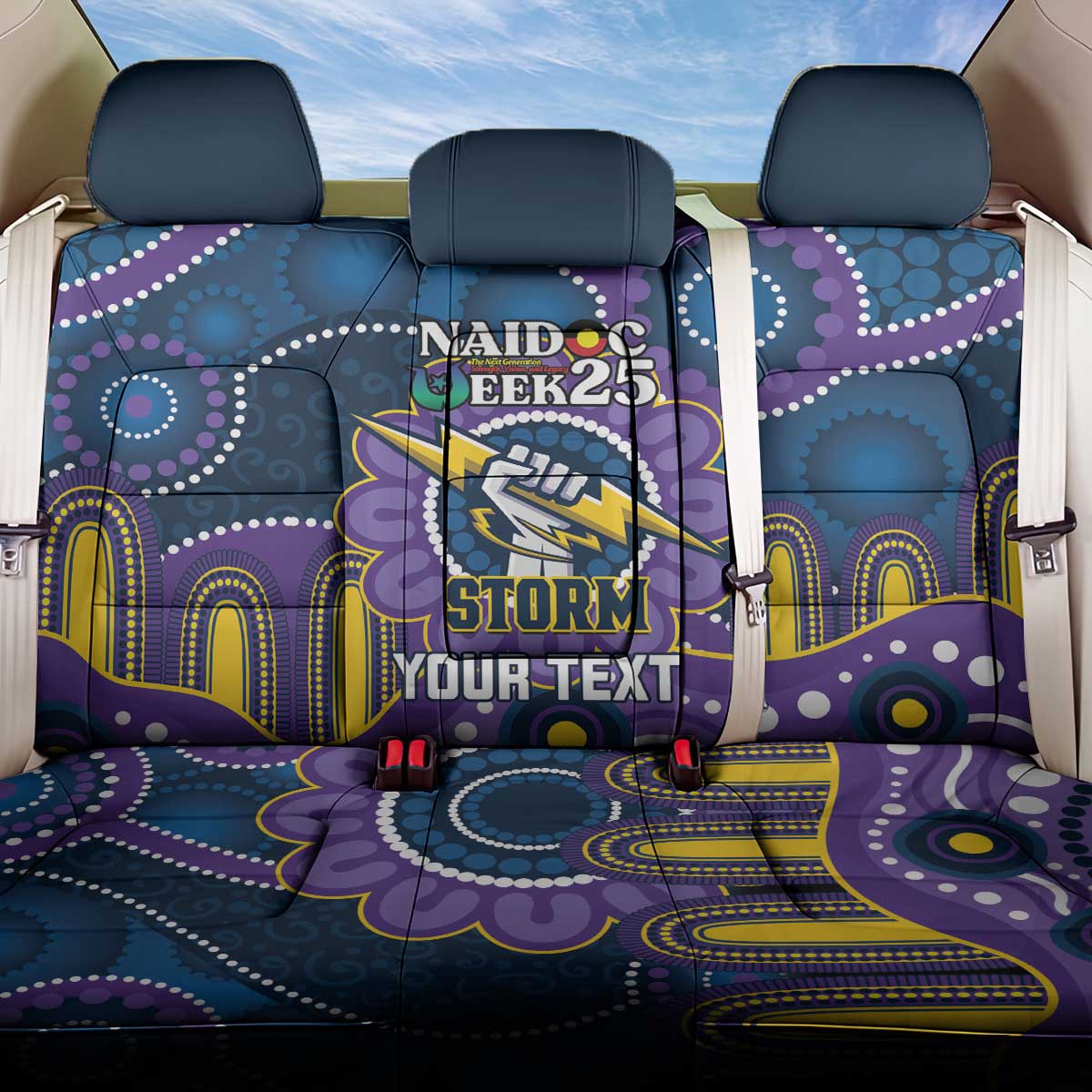 Custom NAIDOC Week 2025 Storm Back Car Seat Cover Melbourne Indigenous Art