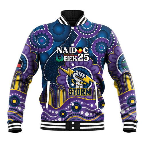 Custom NAIDOC Week 2025 Storm Baseball Jacket Melbourne Indigenous Art