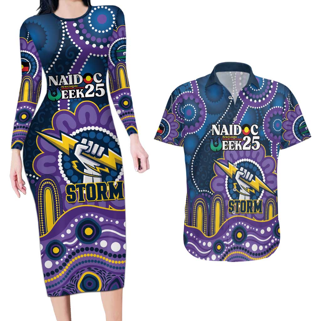Custom NAIDOC Week 2025 Storm Couples Matching Long Sleeve Bodycon Dress and Hawaiian Shirt Melbourne Indigenous Art