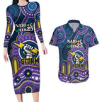 Custom NAIDOC Week 2025 Storm Couples Matching Long Sleeve Bodycon Dress and Hawaiian Shirt Melbourne Indigenous Art