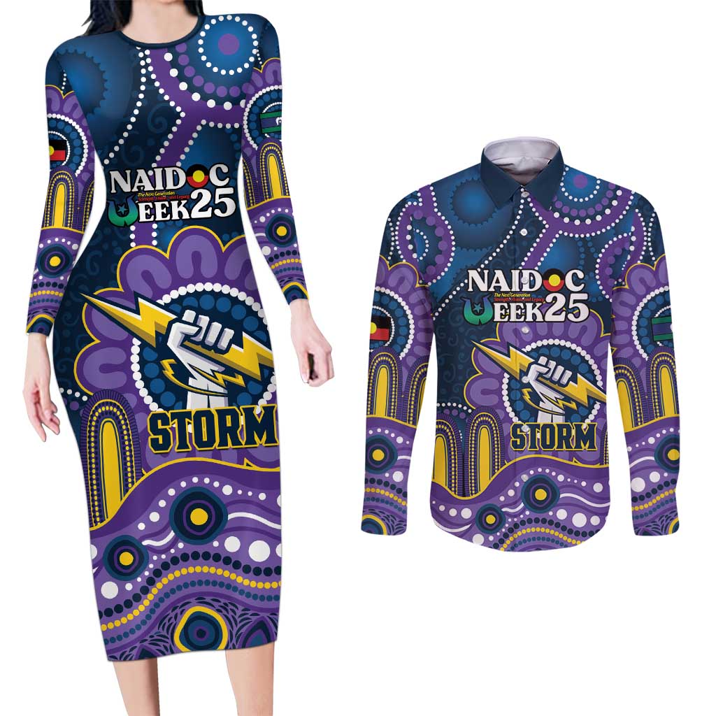 Custom NAIDOC Week 2025 Storm Couples Matching Long Sleeve Bodycon Dress and Long Sleeve Button Shirt Melbourne Indigenous Art