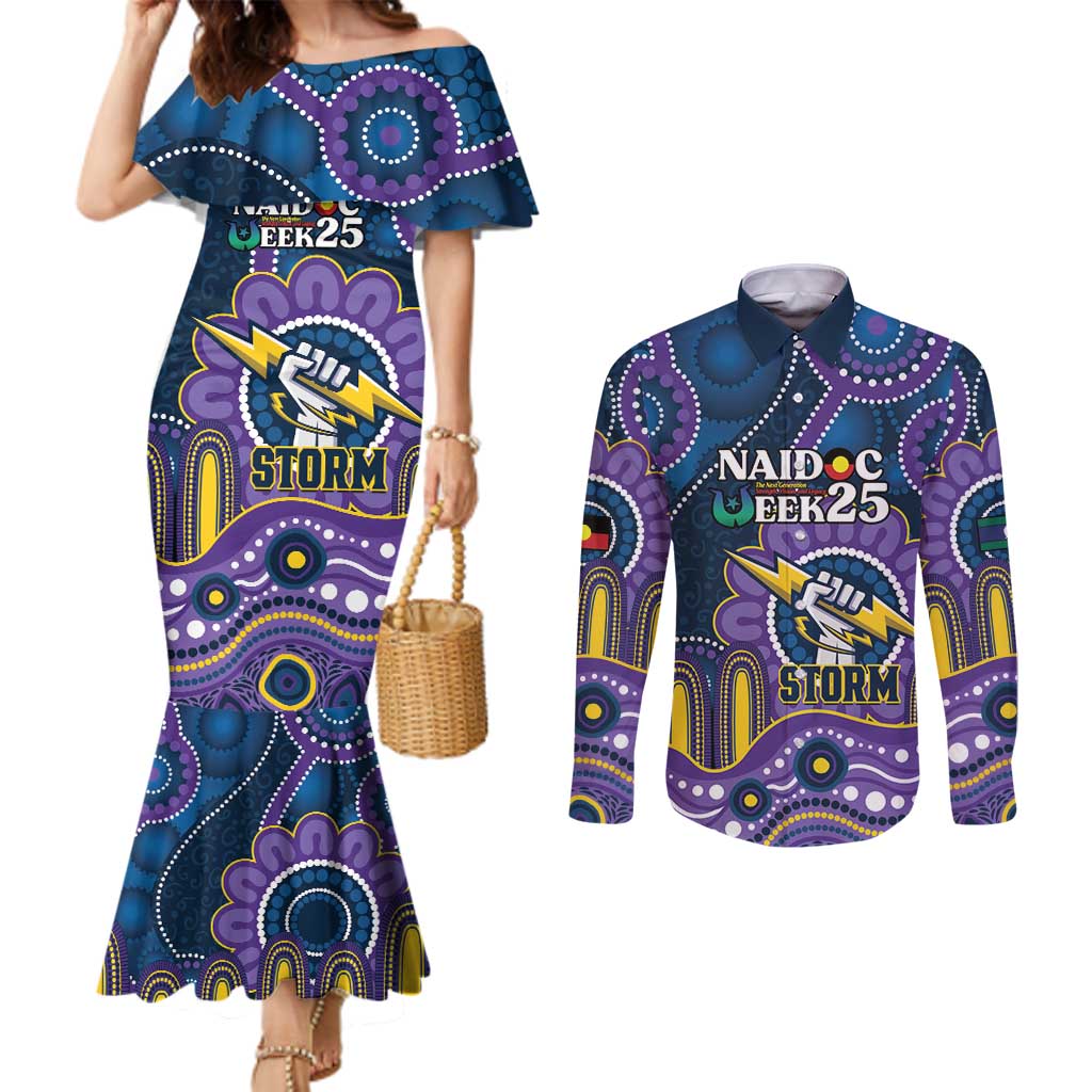 Custom NAIDOC Week 2025 Storm Couples Matching Mermaid Dress and Long Sleeve Button Shirt Melbourne Indigenous Art