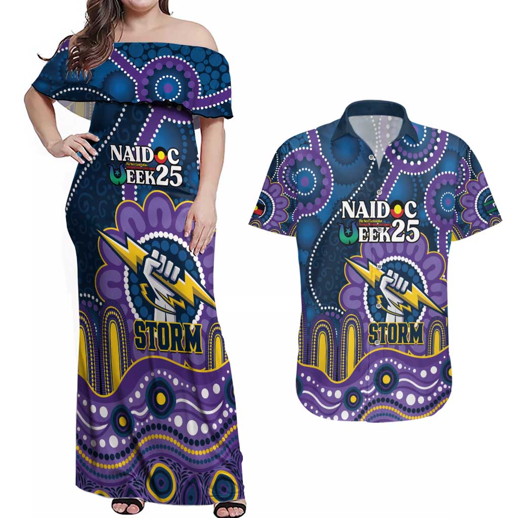 Custom NAIDOC Week 2025 Storm Couples Matching Off Shoulder Maxi Dress and Hawaiian Shirt Melbourne Indigenous Art