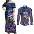Custom NAIDOC Week 2025 Storm Couples Matching Off Shoulder Maxi Dress and Long Sleeve Button Shirt Melbourne Indigenous Art