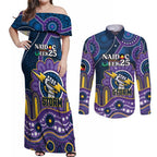 Custom NAIDOC Week 2025 Storm Couples Matching Off Shoulder Maxi Dress and Long Sleeve Button Shirt Melbourne Indigenous Art