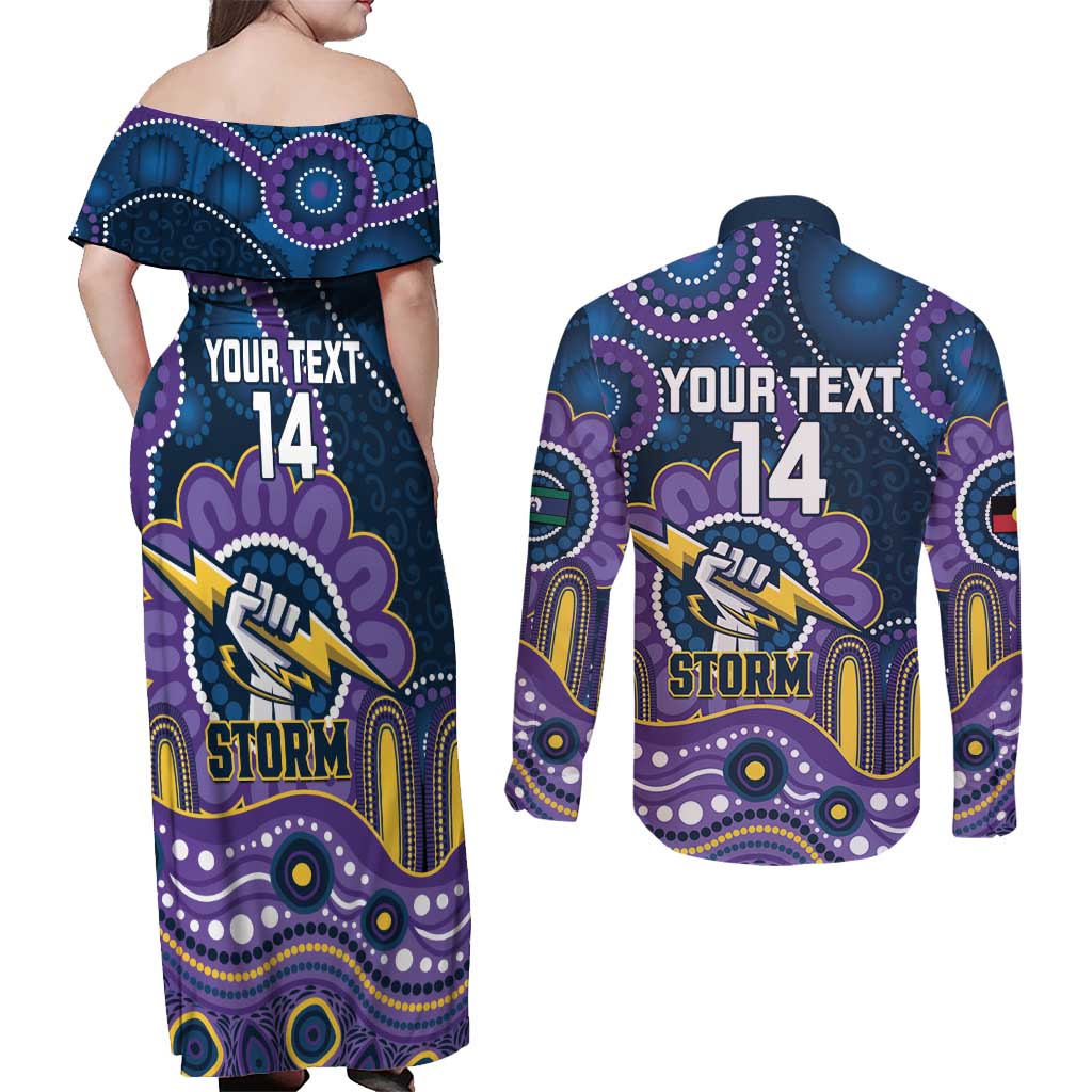 Custom NAIDOC Week 2025 Storm Couples Matching Off Shoulder Maxi Dress and Long Sleeve Button Shirt Melbourne Indigenous Art