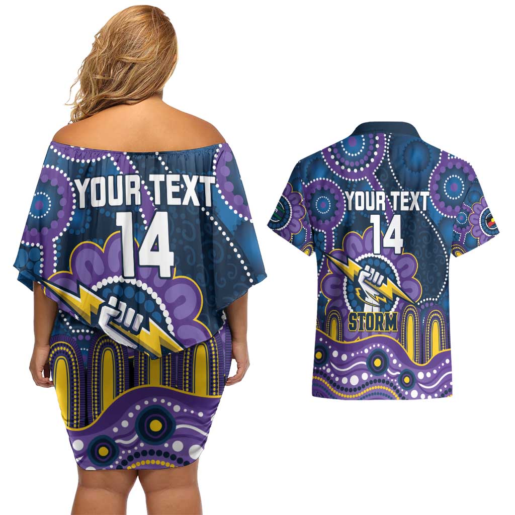 Custom NAIDOC Week 2025 Storm Couples Matching Off Shoulder Short Dress and Hawaiian Shirt Melbourne Indigenous Art