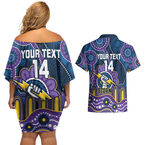 Custom NAIDOC Week 2025 Storm Couples Matching Off Shoulder Short Dress and Hawaiian Shirt Melbourne Indigenous Art