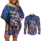 Custom NAIDOC Week 2025 Storm Couples Matching Off Shoulder Short Dress and Long Sleeve Button Shirt Melbourne Indigenous Art