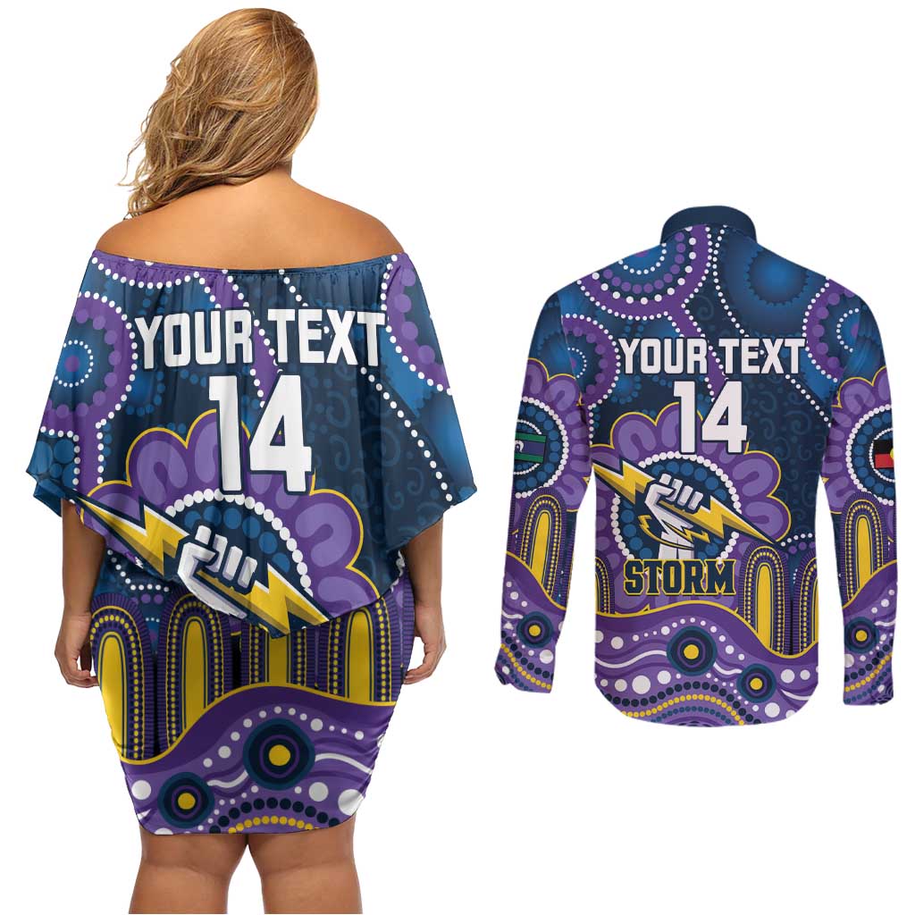 Custom NAIDOC Week 2025 Storm Couples Matching Off Shoulder Short Dress and Long Sleeve Button Shirt Melbourne Indigenous Art