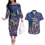 Custom NAIDOC Week 2025 Storm Couples Matching Off The Shoulder Long Sleeve Dress and Hawaiian Shirt Melbourne Indigenous Art