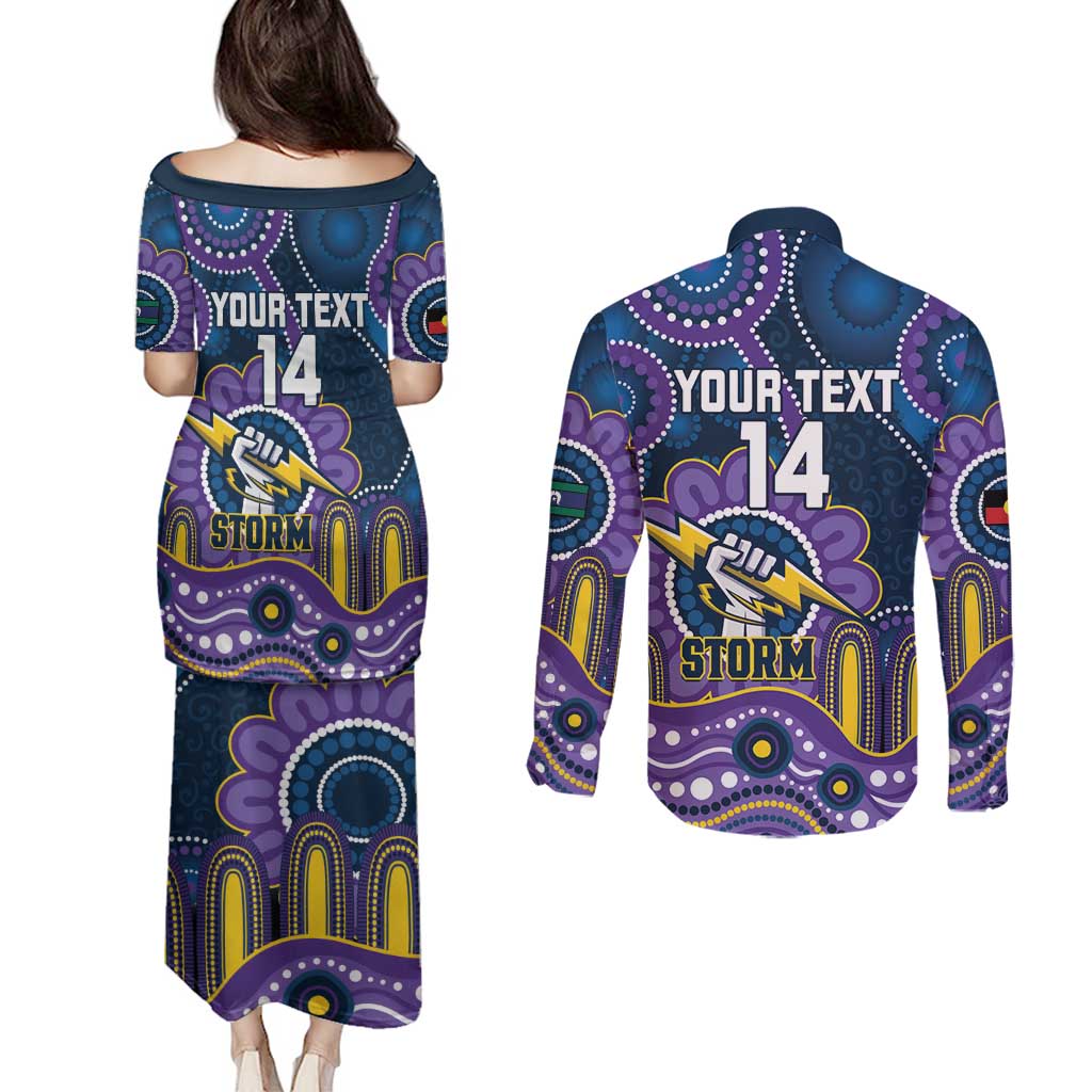 Custom NAIDOC Week 2025 Storm Couples Matching Puletasi and Long Sleeve Button Shirt Melbourne Indigenous Art