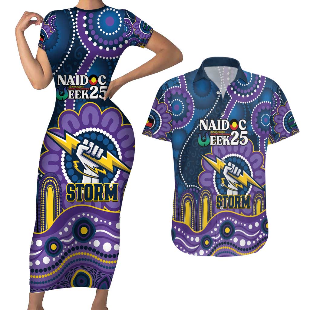 Custom NAIDOC Week 2025 Storm Couples Matching Short Sleeve Bodycon Dress and Hawaiian Shirt Melbourne Indigenous Art