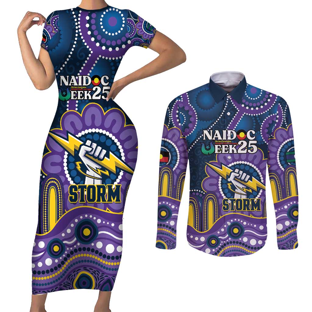 Custom NAIDOC Week 2025 Storm Couples Matching Short Sleeve Bodycon Dress and Long Sleeve Button Shirt Melbourne Indigenous Art