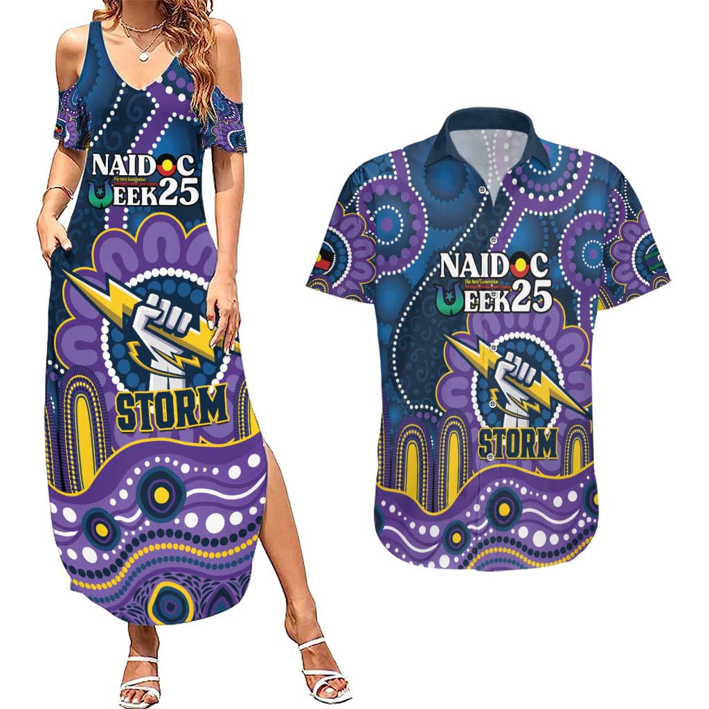 Custom NAIDOC Week 2025 Storm Couples Matching Summer Maxi Dress and Hawaiian Shirt Melbourne Indigenous Art