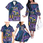 Custom NAIDOC Week 2025 Storm Family Matching Off The Shoulder Long Sleeve Dress and Hawaiian Shirt Melbourne Indigenous Art