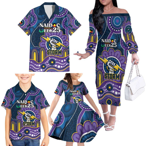 Custom NAIDOC Week 2025 Storm Family Matching Off The Shoulder Long Sleeve Dress and Hawaiian Shirt Melbourne Indigenous Art