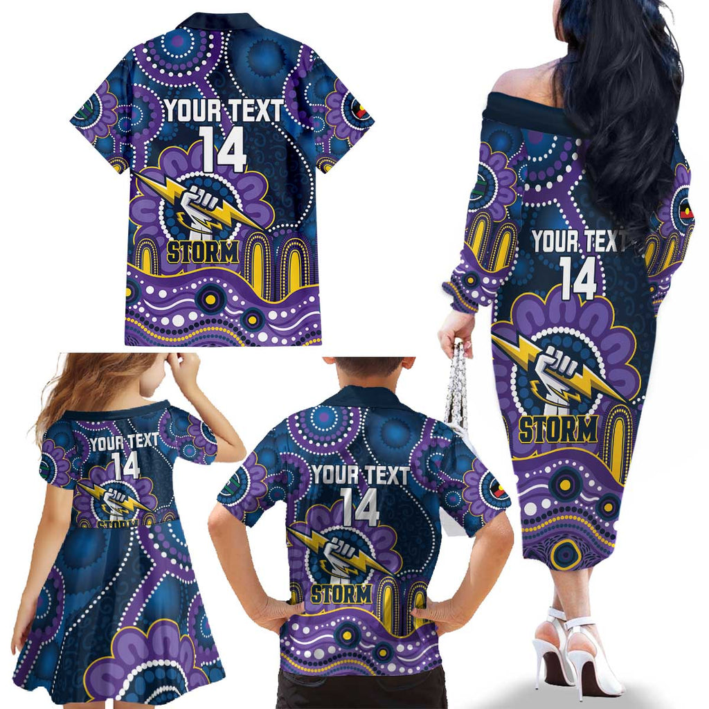 Custom NAIDOC Week 2025 Storm Family Matching Off The Shoulder Long Sleeve Dress and Hawaiian Shirt Melbourne Indigenous Art