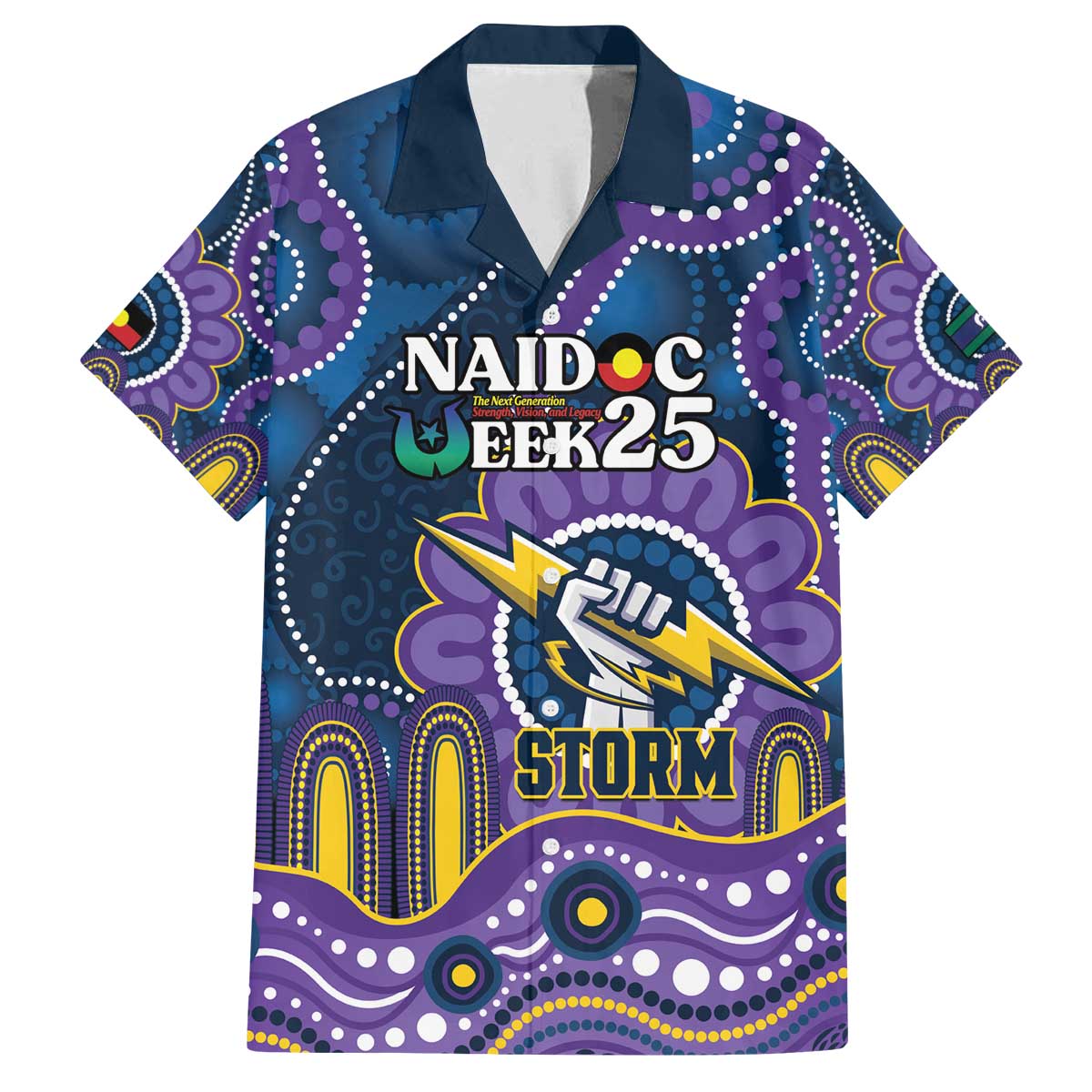 Custom NAIDOC Week 2025 Storm Family Matching Off The Shoulder Long Sleeve Dress and Hawaiian Shirt Melbourne Indigenous Art