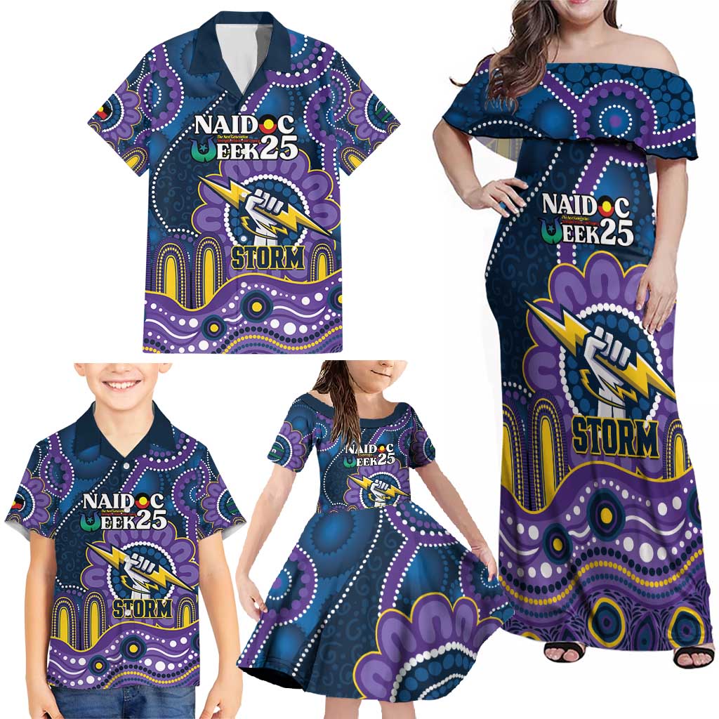 Custom NAIDOC Week 2025 Storm Family Matching Off Shoulder Maxi Dress and Hawaiian Shirt Melbourne Indigenous Art