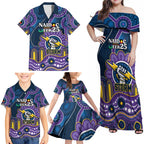 Custom NAIDOC Week 2025 Storm Family Matching Off Shoulder Maxi Dress and Hawaiian Shirt Melbourne Indigenous Art