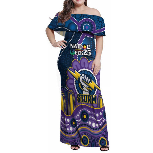 Custom NAIDOC Week 2025 Storm Family Matching Off Shoulder Maxi Dress and Hawaiian Shirt Melbourne Indigenous Art