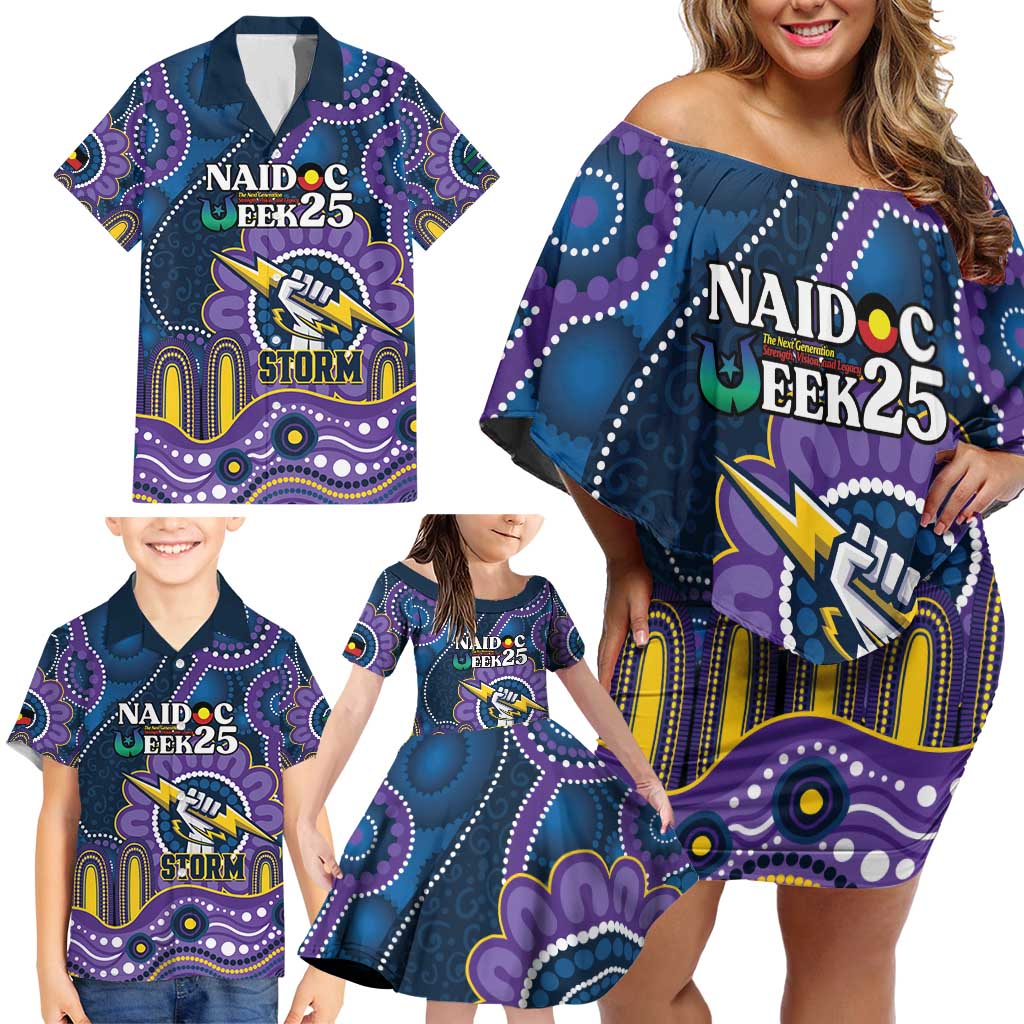 Custom NAIDOC Week 2025 Storm Family Matching Off Shoulder Short Dress and Hawaiian Shirt Melbourne Indigenous Art