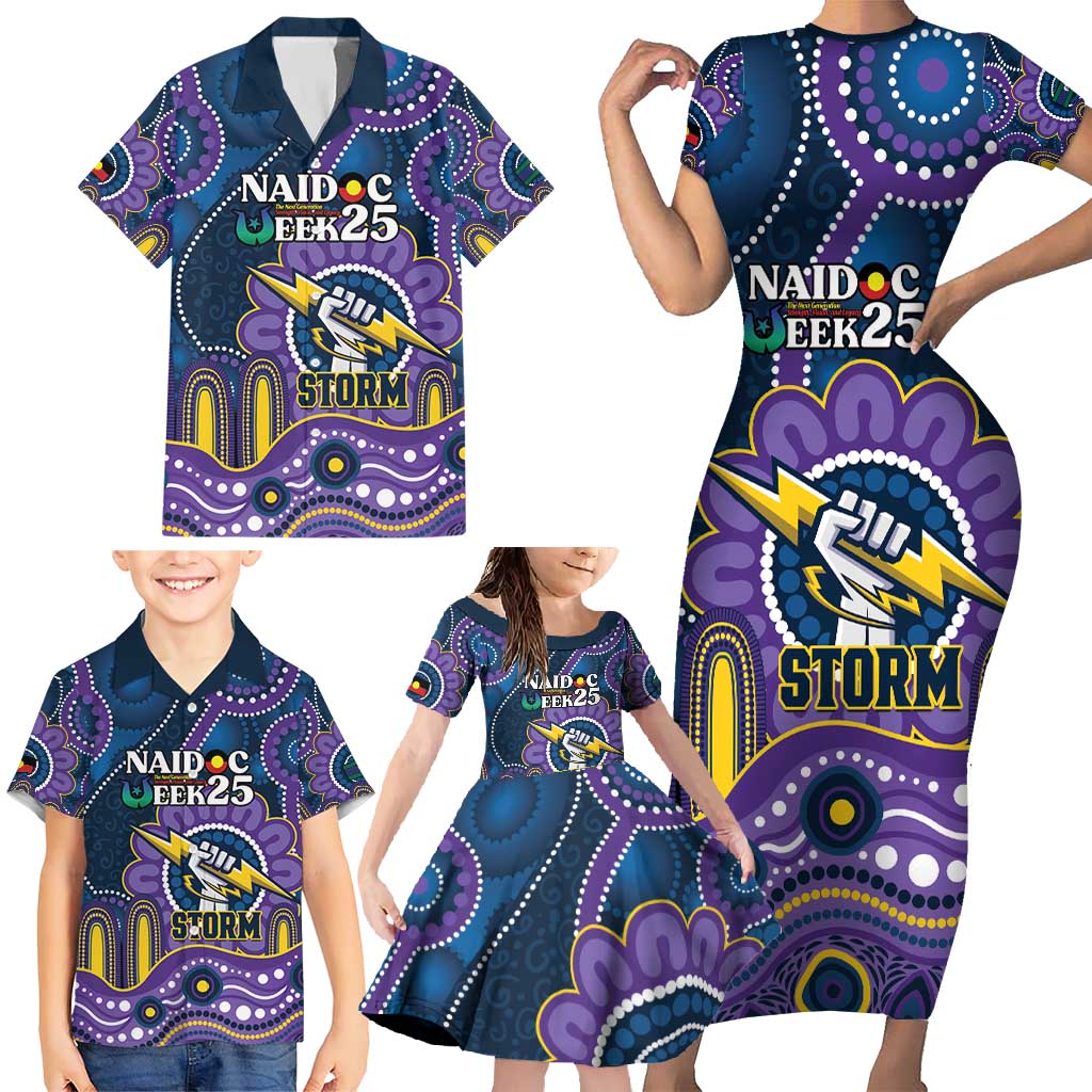 Custom NAIDOC Week 2025 Storm Family Matching Short Sleeve Bodycon Dress and Hawaiian Shirt Melbourne Indigenous Art