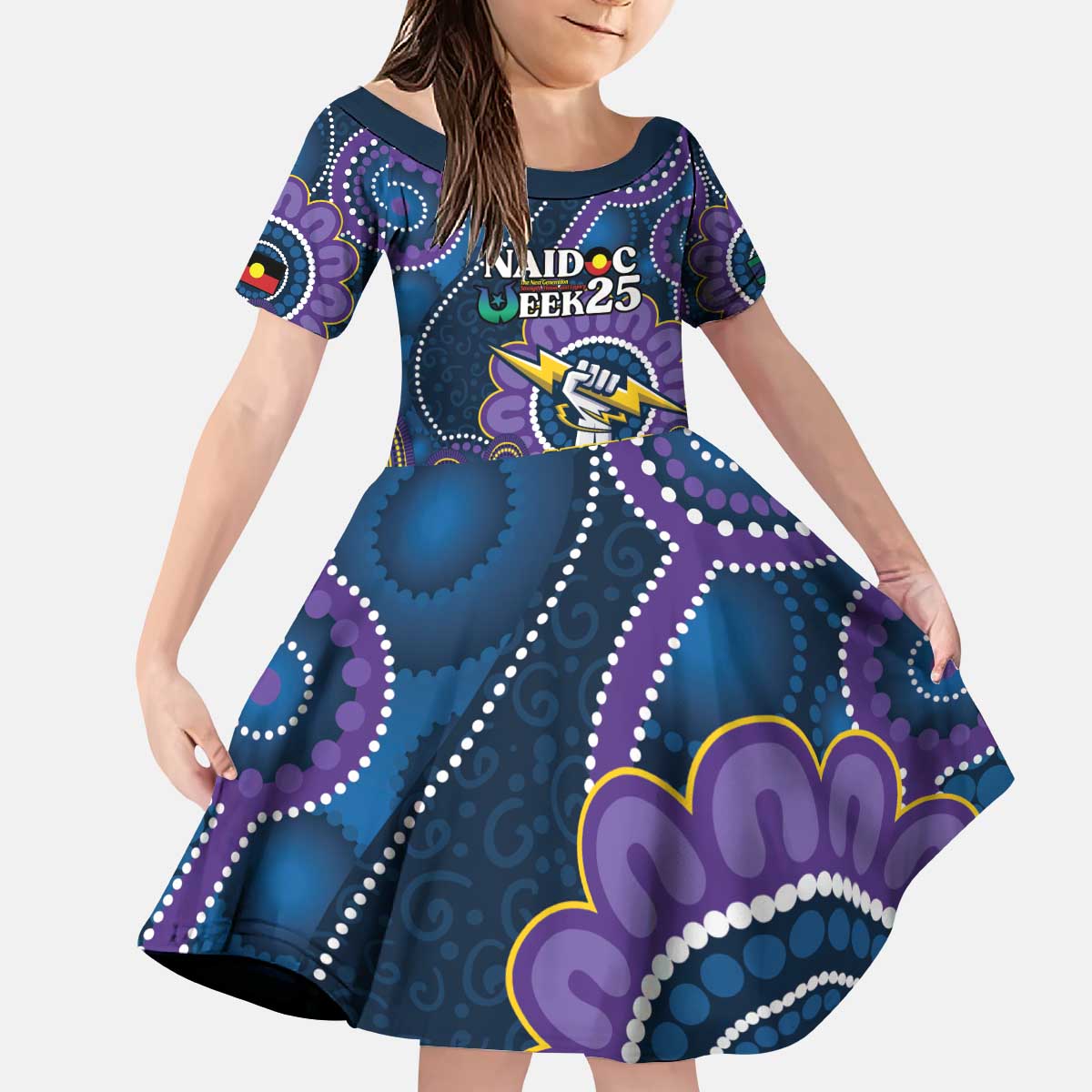 Custom NAIDOC Week 2025 Storm Kid Short Sleeve Dress Melbourne Indigenous Art