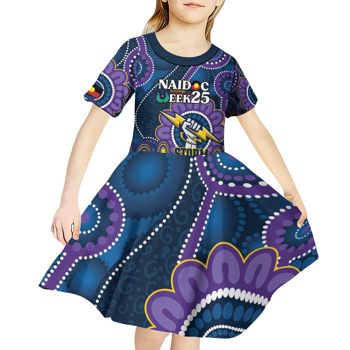 Custom NAIDOC Week 2025 Storm Kid Short Sleeve Dress Melbourne Indigenous Art
