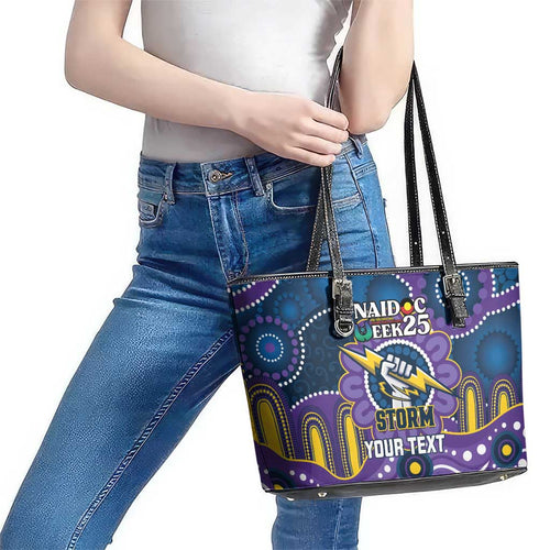 Custom NAIDOC Week 2025 Storm Leather Tote Bag Melbourne Indigenous Art