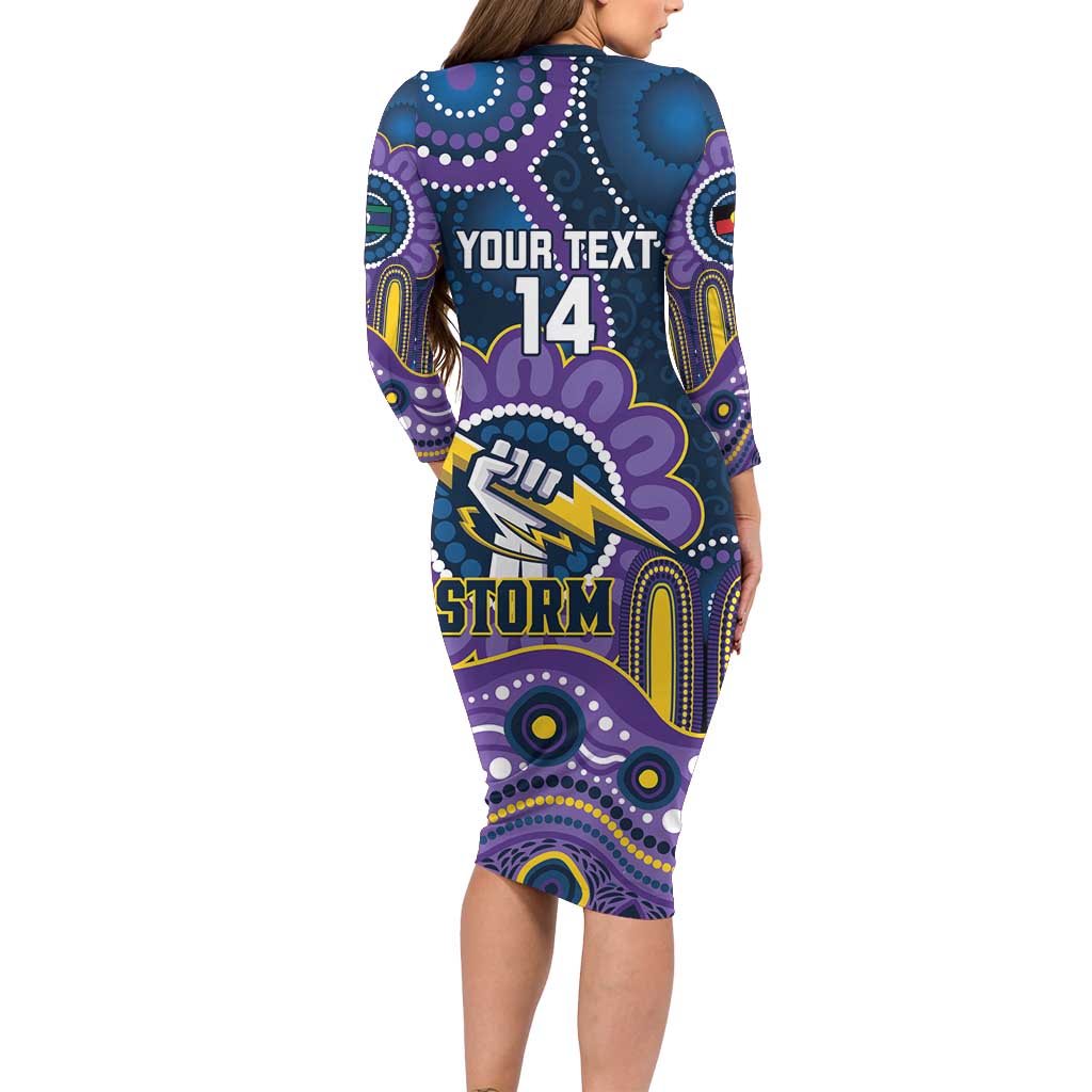Custom NAIDOC Week 2025 Storm Long Sleeve Bodycon Dress Melbourne Indigenous Art