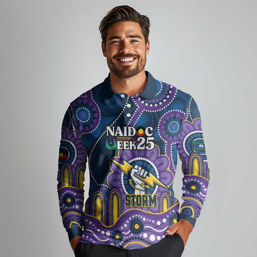 Custom NAIDOC Week 2025 Storm Long Sleeve Polo Shirt Melbourne Indigenous Art