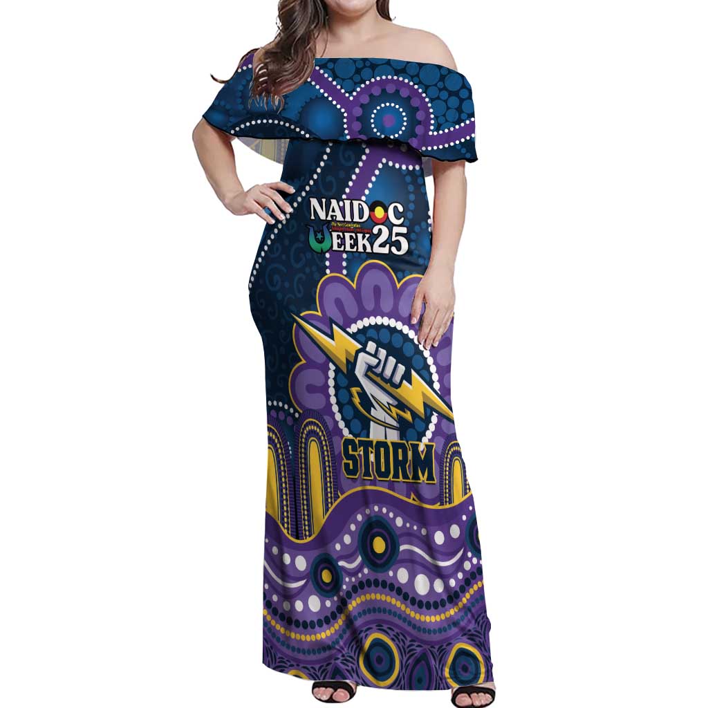 Custom NAIDOC Week 2025 Storm Off Shoulder Maxi Dress Melbourne Indigenous Art