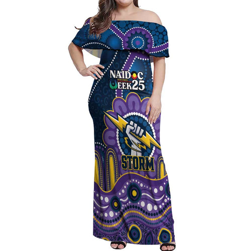 Custom NAIDOC Week 2025 Storm Off Shoulder Maxi Dress Melbourne Indigenous Art