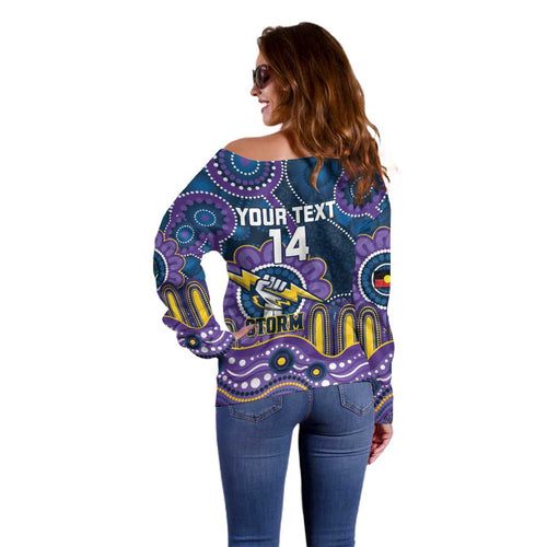 Custom NAIDOC Week 2025 Storm Off Shoulder Sweater Melbourne Indigenous Art