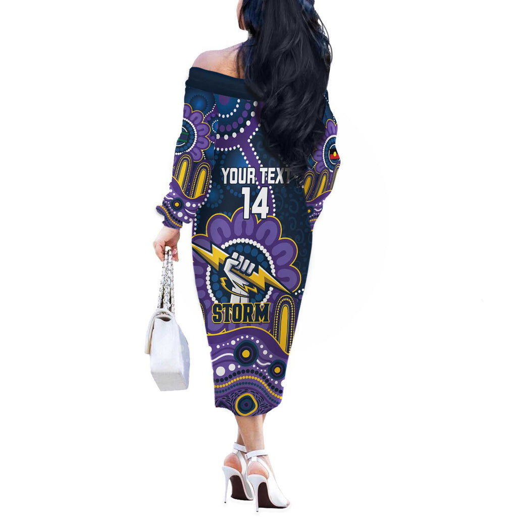 Custom NAIDOC Week 2025 Storm Off The Shoulder Long Sleeve Dress Melbourne Indigenous Art