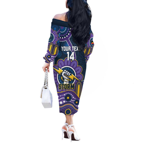 Custom NAIDOC Week 2025 Storm Off The Shoulder Long Sleeve Dress Melbourne Indigenous Art