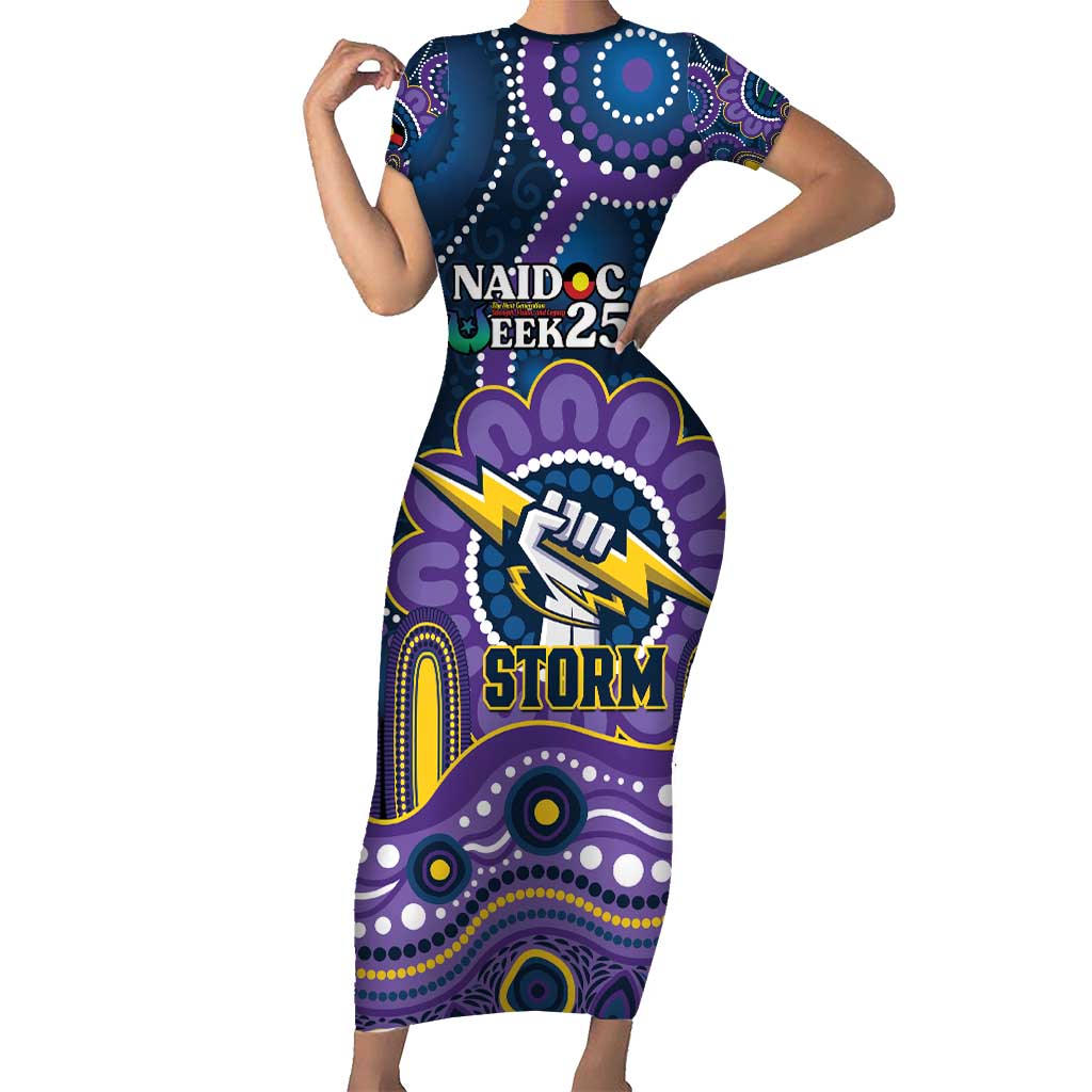 Custom NAIDOC Week 2025 Storm Short Sleeve Bodycon Dress Melbourne Indigenous Art