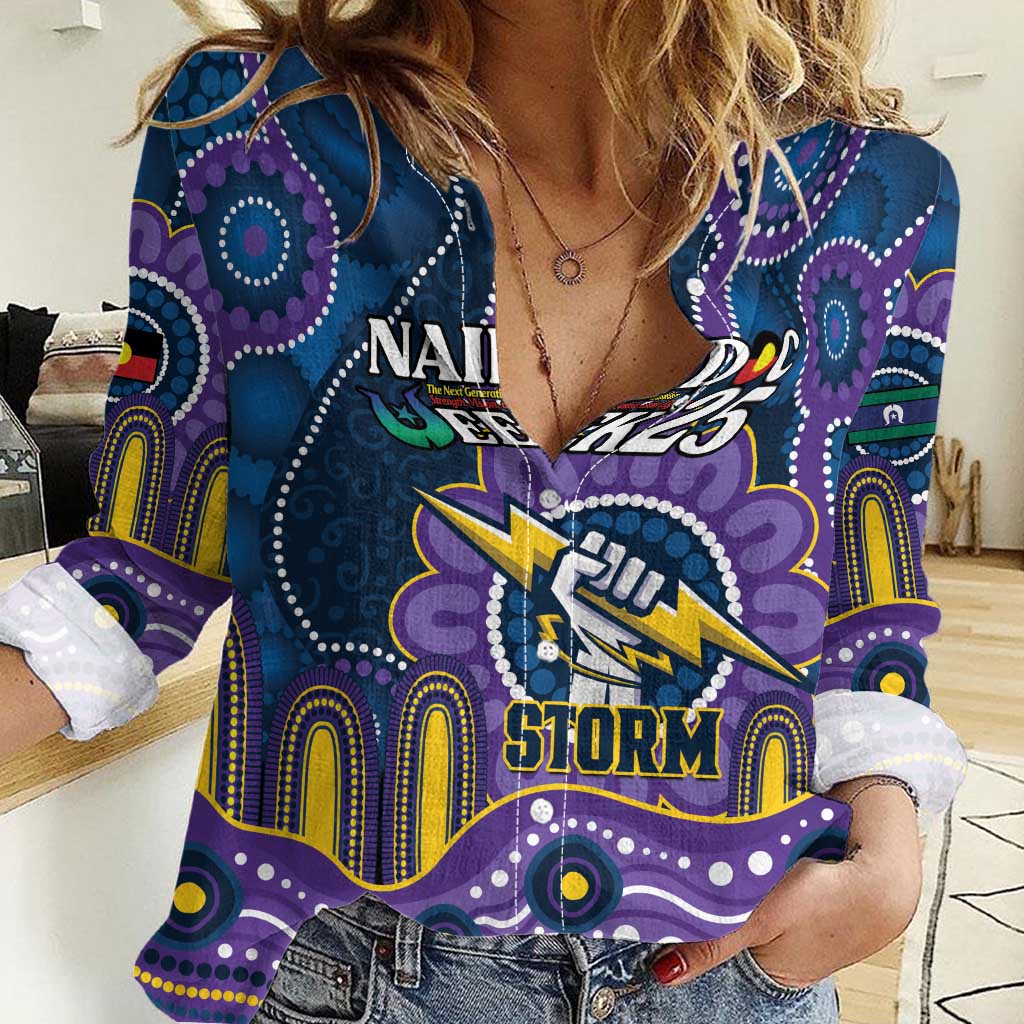 Custom NAIDOC Week 2025 Storm Women Casual Shirt Melbourne Indigenous Art