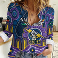 Custom NAIDOC Week 2025 Storm Women Casual Shirt Melbourne Indigenous Art