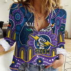 Custom NAIDOC Week 2025 Storm Women Casual Shirt Melbourne Indigenous Art
