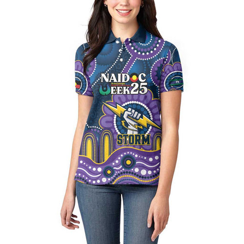 Custom NAIDOC Week 2025 Storm Women Polo Shirt Melbourne Indigenous Art