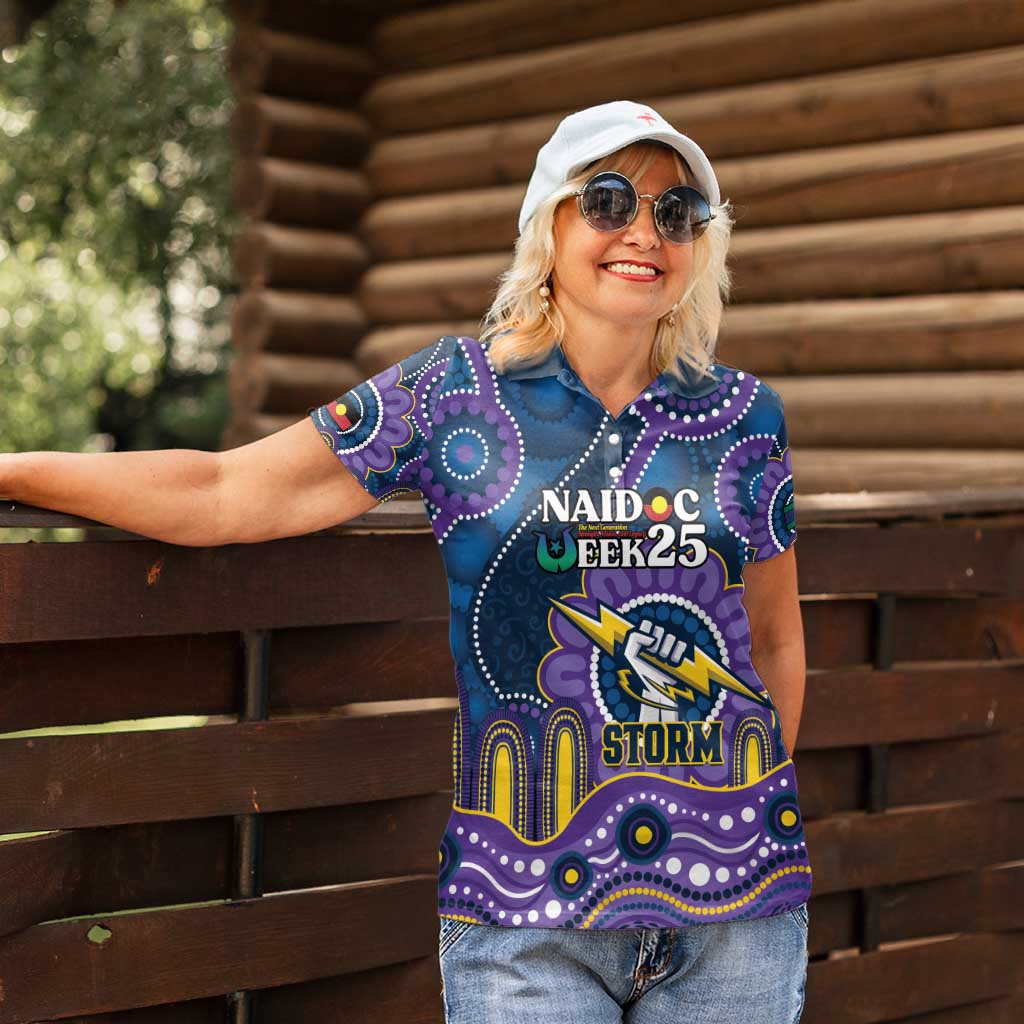 Custom NAIDOC Week 2025 Storm Women Polo Shirt Melbourne Indigenous Art