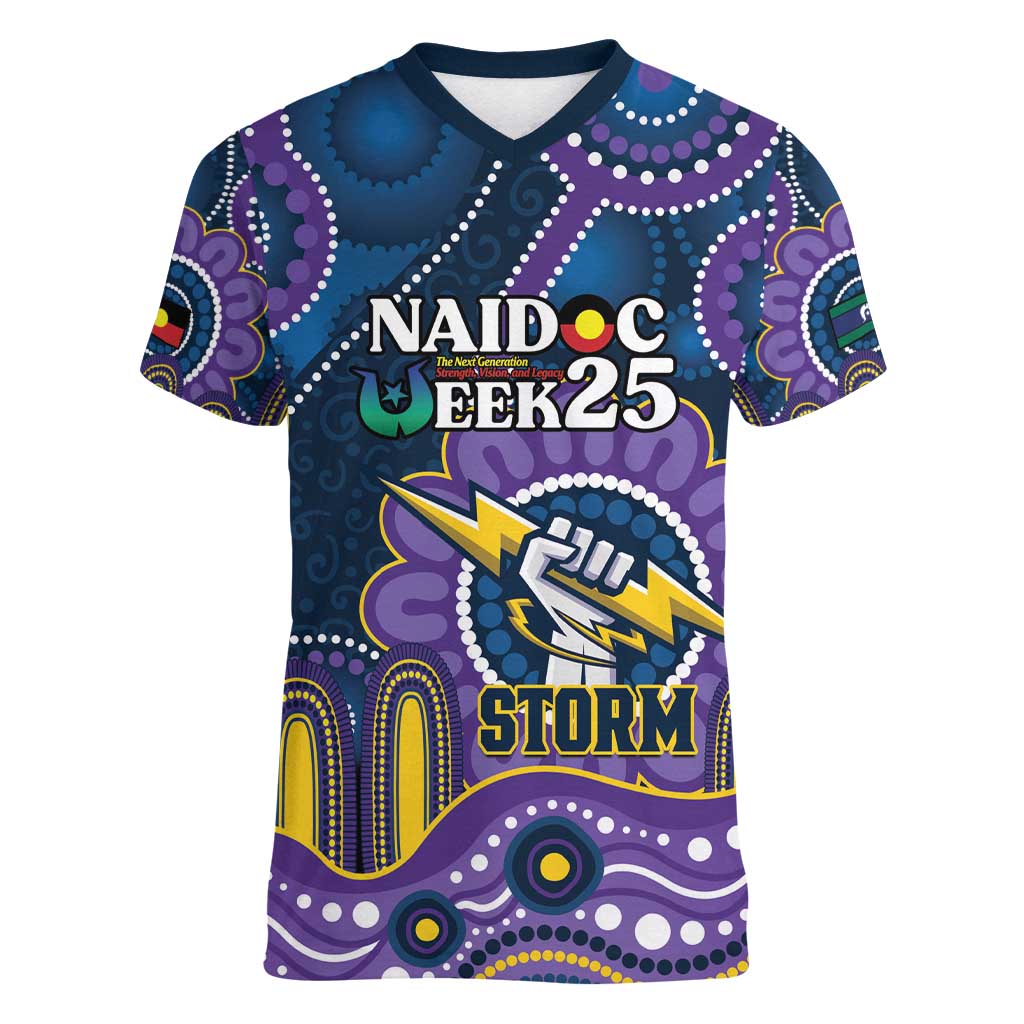 Custom NAIDOC Week 2025 Storm Women V-Neck T-Shirt Melbourne Indigenous Art