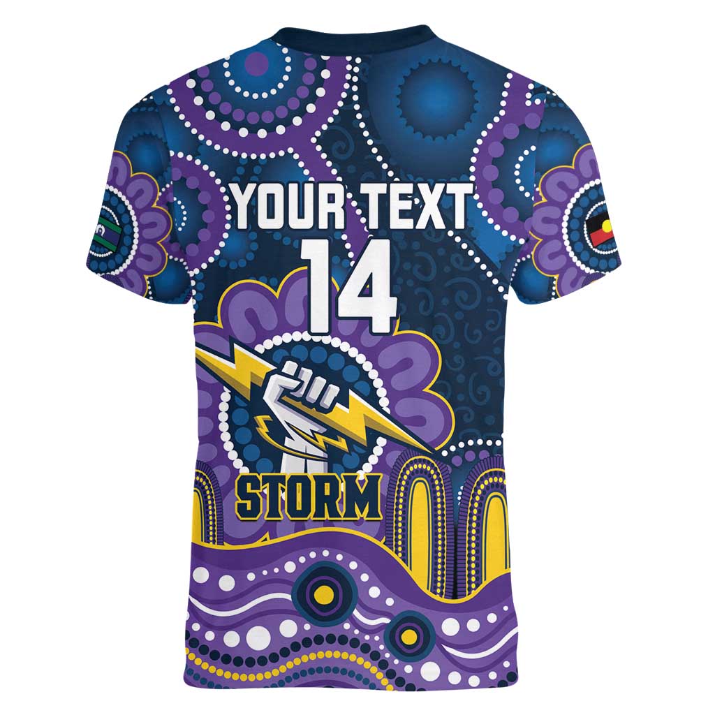 Custom NAIDOC Week 2025 Storm Women V-Neck T-Shirt Melbourne Indigenous Art