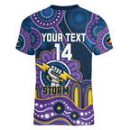 Custom NAIDOC Week 2025 Storm Women V-Neck T-Shirt Melbourne Indigenous Art