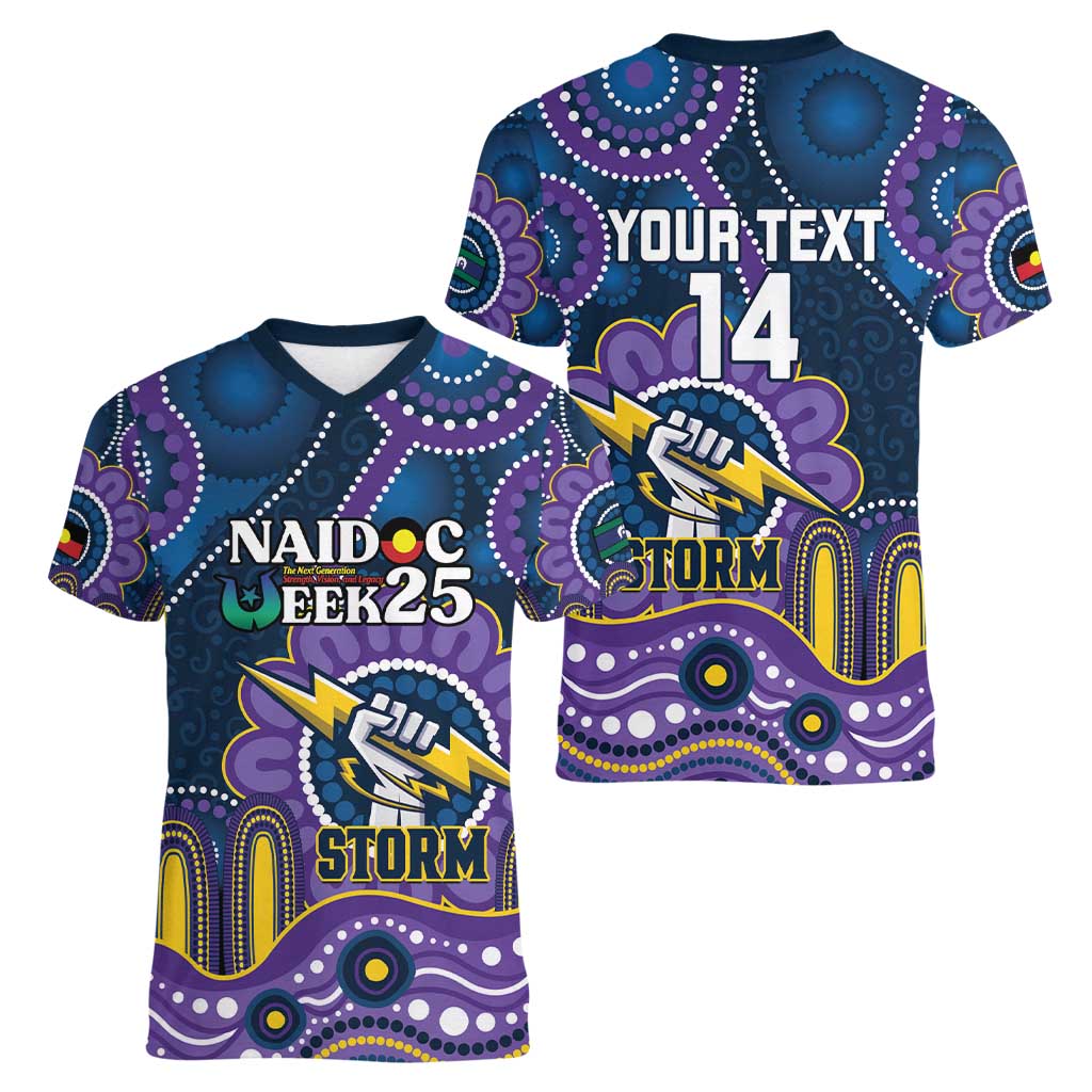 Custom NAIDOC Week 2025 Storm Women V-Neck T-Shirt Melbourne Indigenous Art